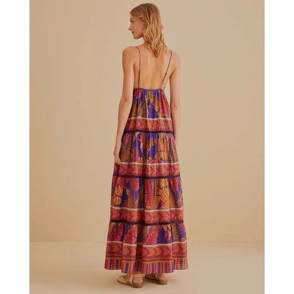 Farm Rio Blue Forest Mosaic Sleeveless Maxi Dress Medium M NEW - Picture 3 of 4